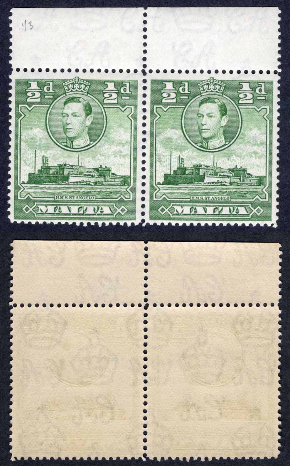 Malta SG218 1.2d left stamp Scratch from Nose to Mouth U/M