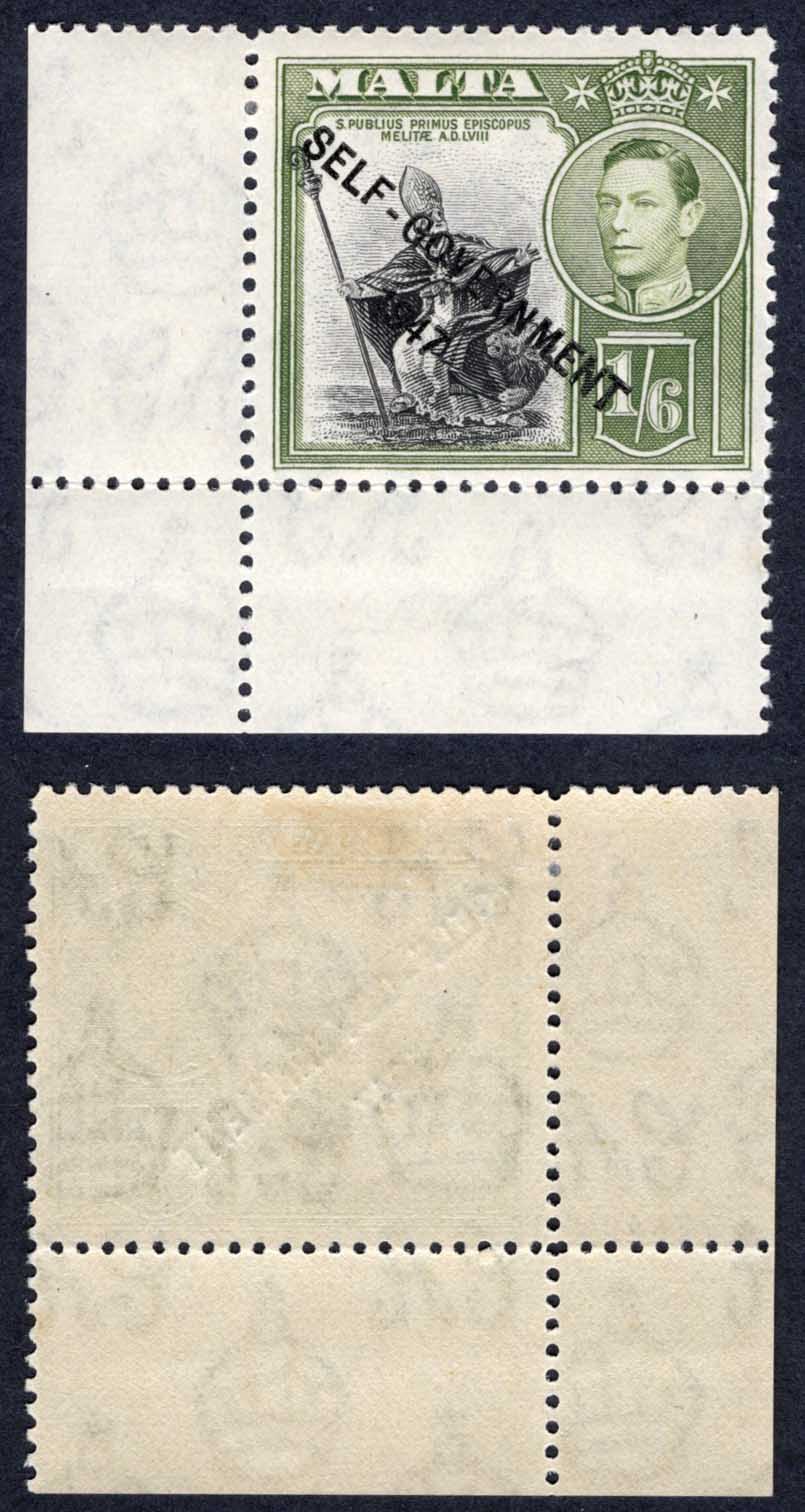 Malta SG244 1/6 with R6/1 Large NT in overprint M/M