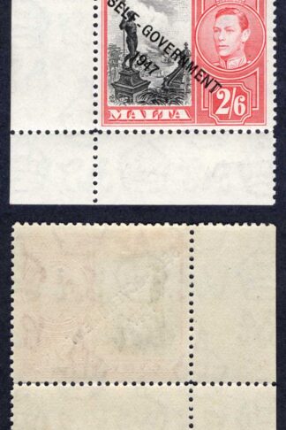 Malta SG246 2/6 with R6/1 Large NT in overprint M/M
