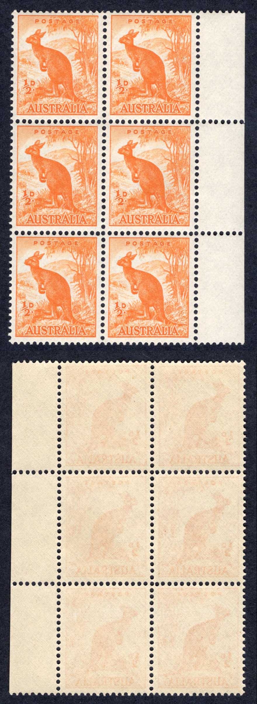 Australia SG228a 1/2d No Wmk Line to Kangaroos ear U/M Cat 45 pounds