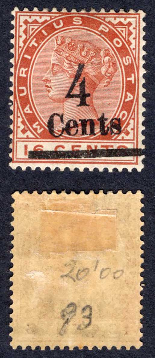 Mauritius SG137 4c on 16c Chestnut M/M Cat 18 pounds