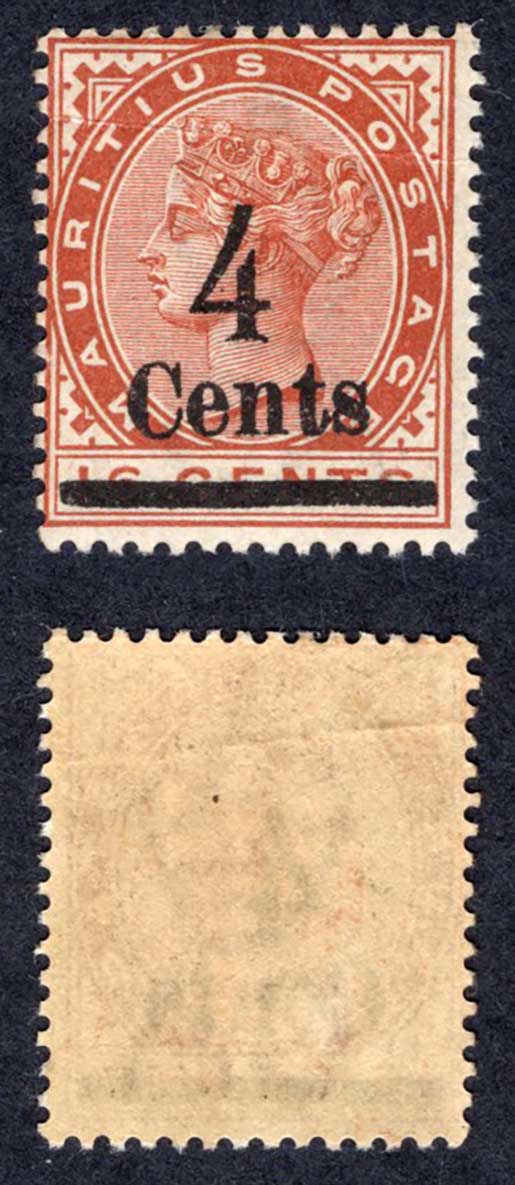 Mauritius SG137 4c on 16c Chestnut M/M Cat 18 pounds