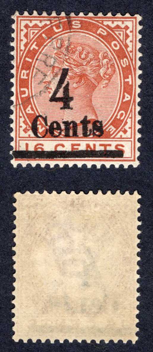Mauritius SG137 4c on 16c Chestnut used Cat 30 pounds