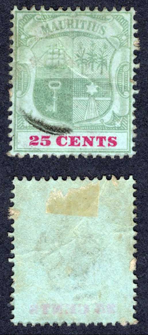 Mauritius SG151 25c Green and Carmine/green (ord) used Cat 60 pounds