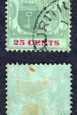 Mauritius SG151a 25c Green and Carmine/green (Chalky) used Cat 30 pounds