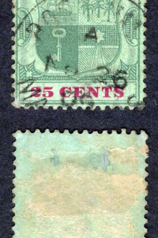 Mauritius SG151a 25c Green and Carmine/green (Chalky) used Cat 30 pounds