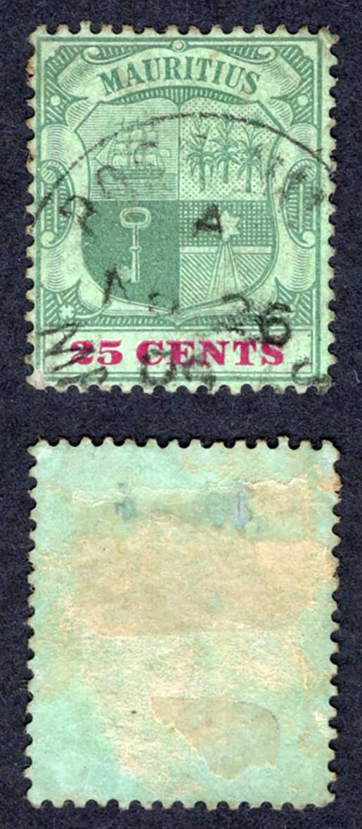 Mauritius SG151a 25c Green and Carmine/green (Chalky) used Cat 30 pounds