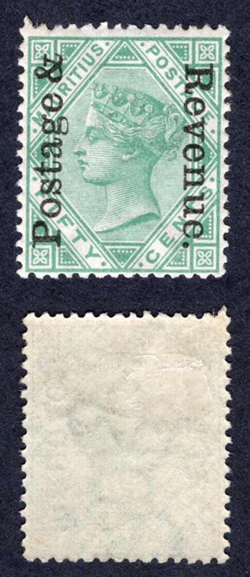 Mauritius SG161 50c Green opt Postage and Revenue M/M Cat 30 pounds