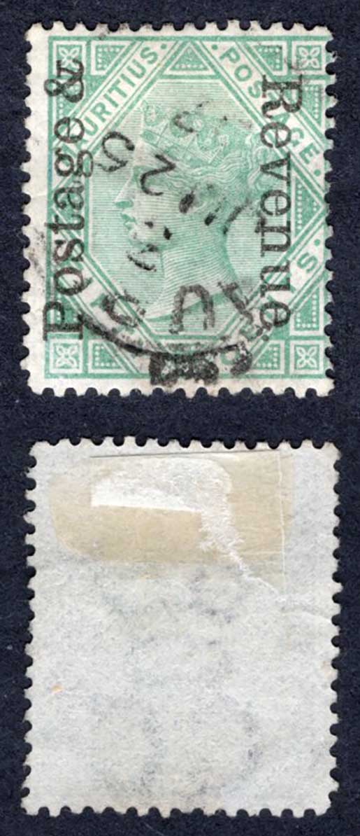 Mauritius SG161 50c Green opt Postage and Revenue used Cat 8 pounds