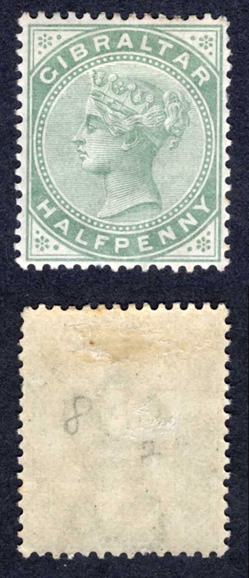 Gibraltar SG8 1/2d Dull Green Cat 20 pounds