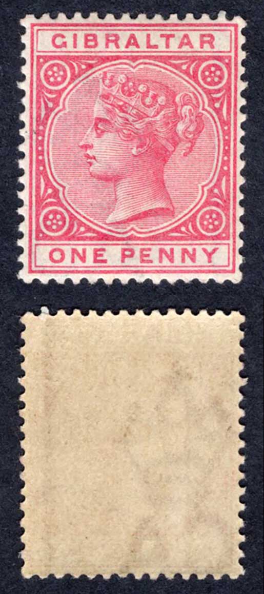 Gibraltar SG9 1d Rose Wmk CA M/M Cat 50 pounds