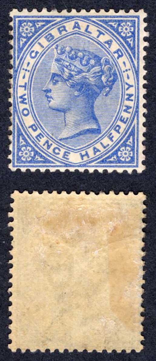 Gibraltar SG11 2 1/2d Blue Wmk CA M/M (toned) Cat 90 pounds