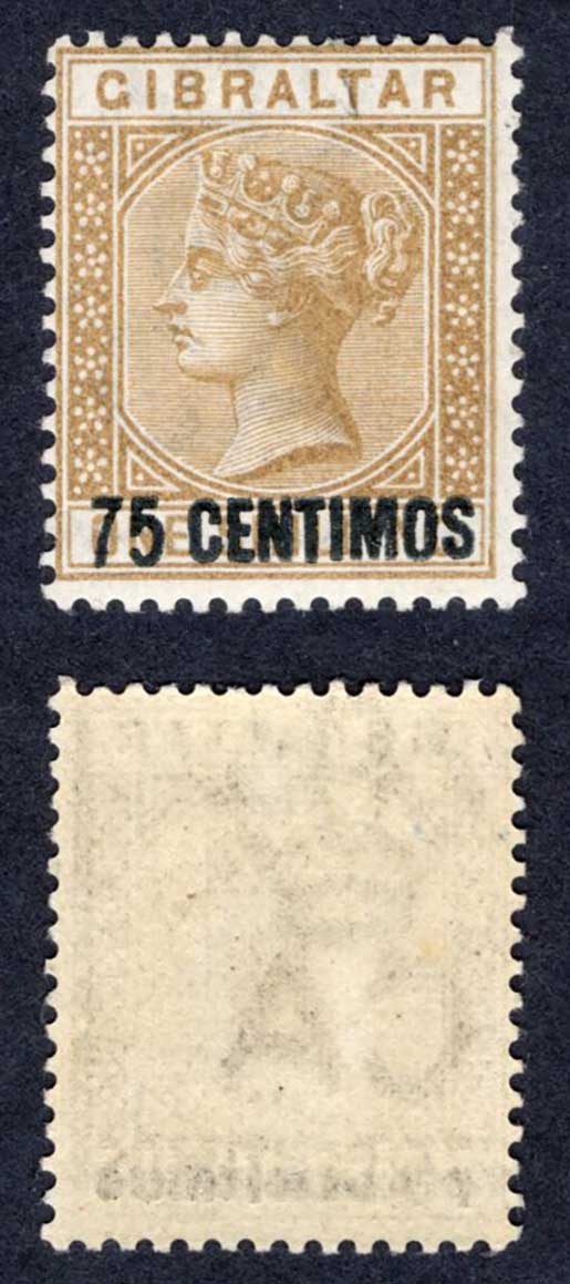 Gibraltar SG21 75c on 1/- Bistre (TOP VALUE) M/M Cat 70 pounds