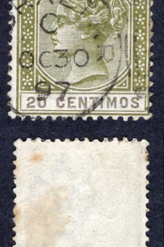 Gibraltar SG24 20c Olive-green and Brown used (tone spot) Cat 25 pounds