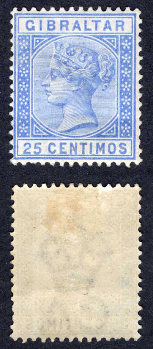 Gibraltar SG26 25c Ultramarine M/M Cat 28 pounds