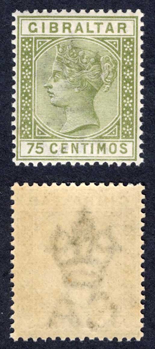 Gibraltar SG29 75c Olive-green M/M Cat 38 pounds
