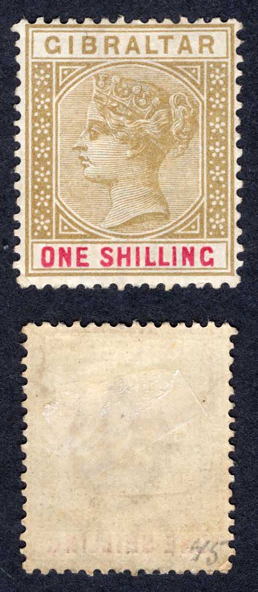 Gibraltar SG45 1/- Bistre and Carmine M/M Cat 48 pounds