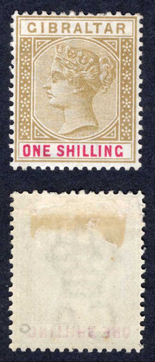 Gibraltar SG45 1/- Bistre and Carmine M/M Cat 48 pounds