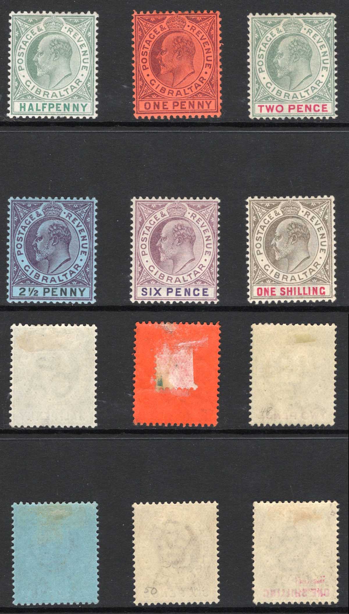 Gibraltar SG46/51 KEVII Wmk CA set to 1/- M/M Cat 164.50 pounds