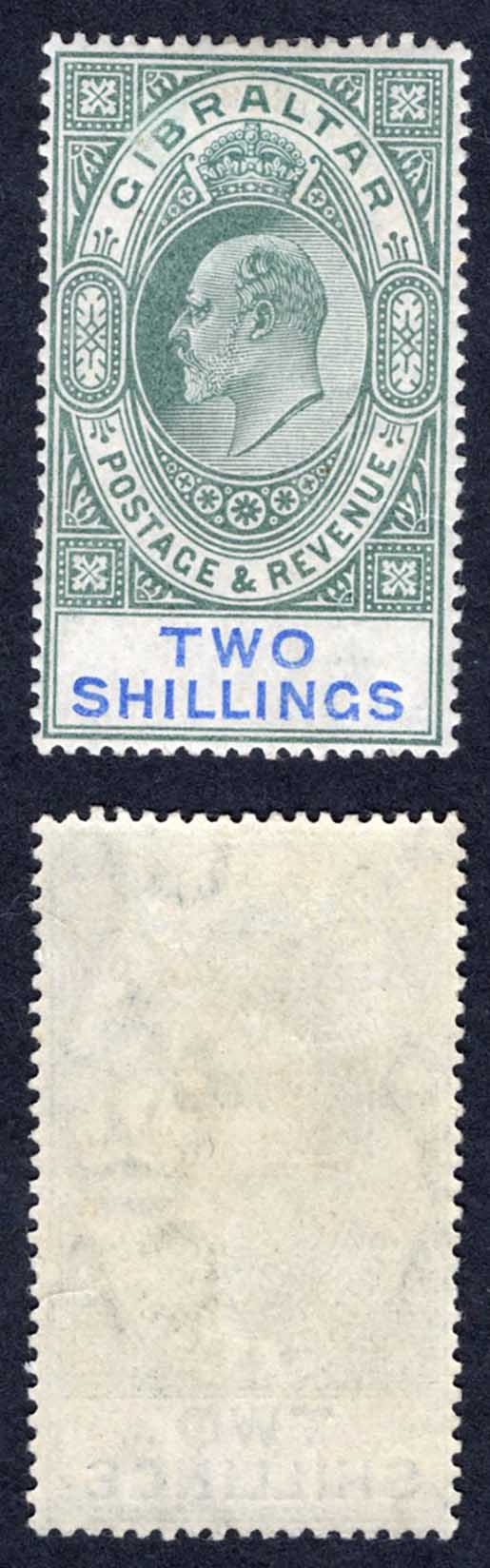 Gibraltar SG52 2/- Wmk CA Fine M/M Cat 150 pounds