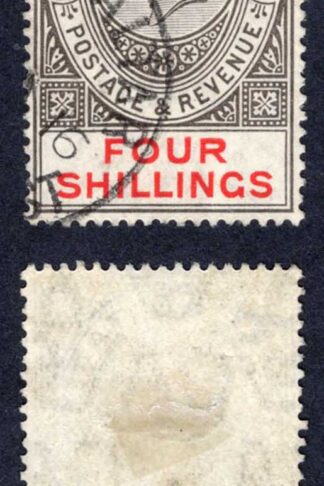 Gibraltar SG83 4/- Black and Carmine Wmk Mult CA used Cat 65 pounds