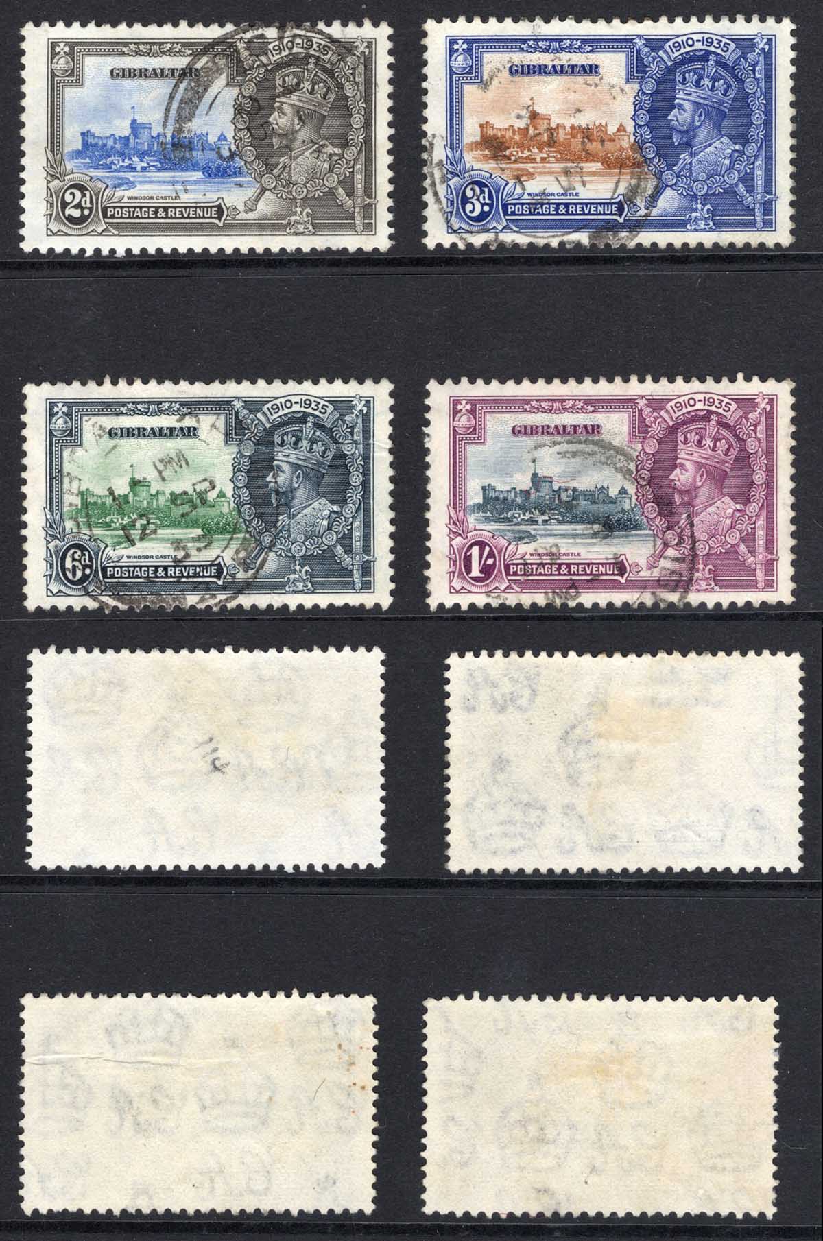 Gibraltar SG114/7 1935 Silver Jubilee (6d crease) used Cat 50 pounds