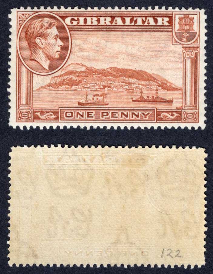 Gibraltar SG122 1d Yellow-brown Perf 14 M/M Cat 30 pounds