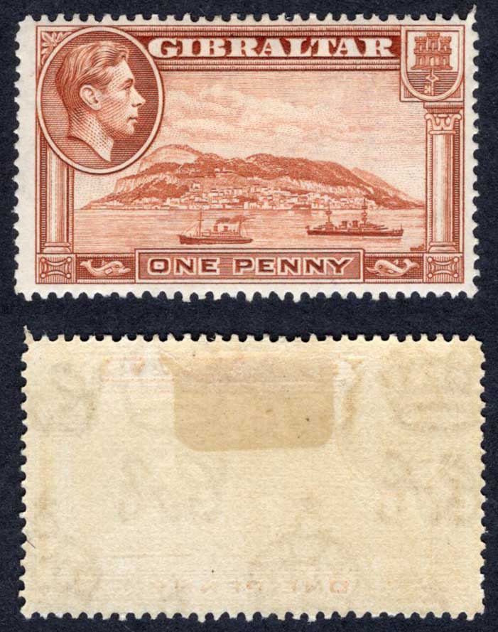 Gibraltar SG122 1d Yellow-brown Perf 14 M/M Cat 30 pounds