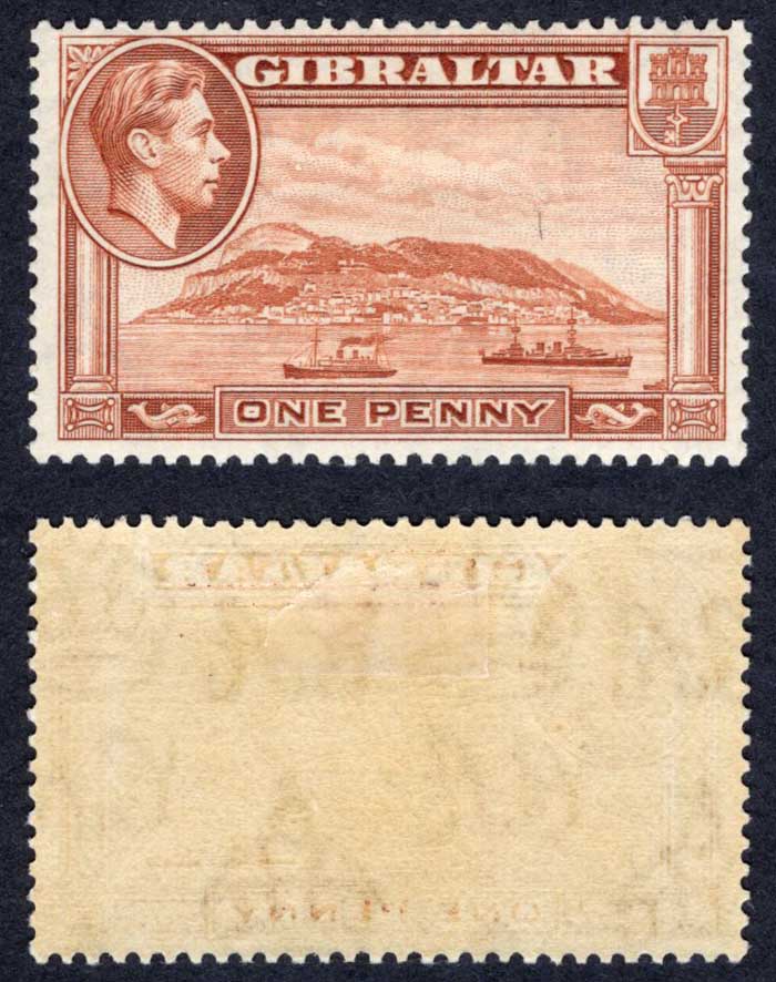 Gibraltar SG122a 1d Yellow-brown Perf 13.5 M/M Cat 32 pounds