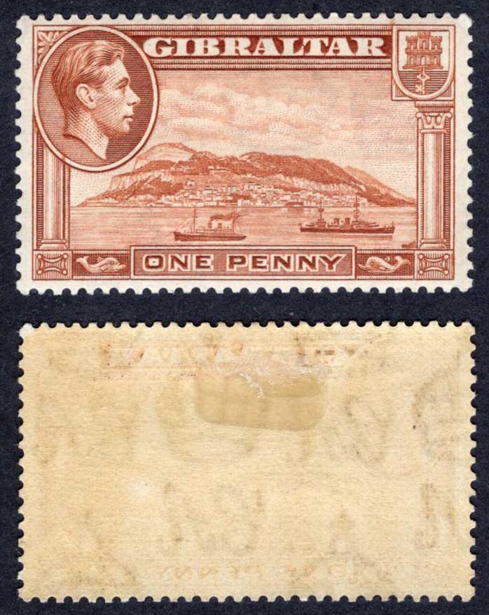 Gibraltar SG122a 1d Yellow-brown Perf 13.5 M/M Cat 32 pounds