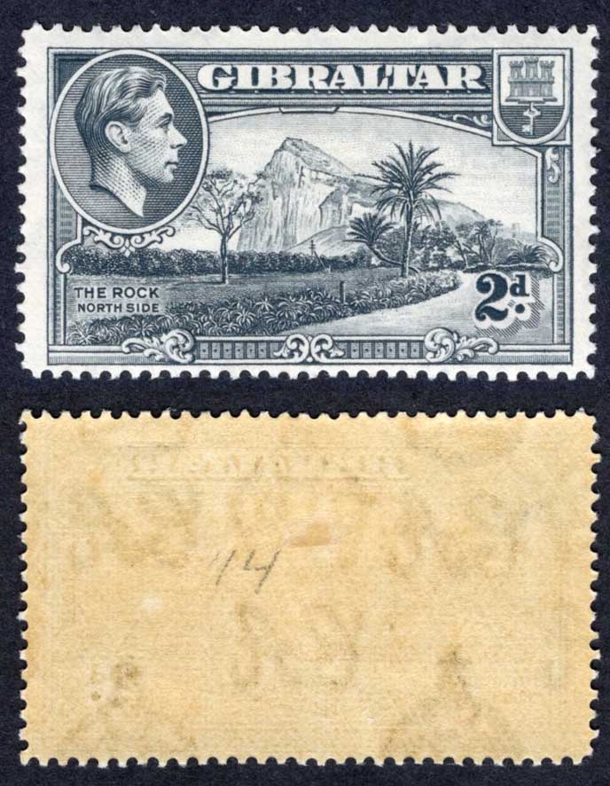 Gibraltar SG124 2d Grey perf 14 M/M Cat 32 pounds