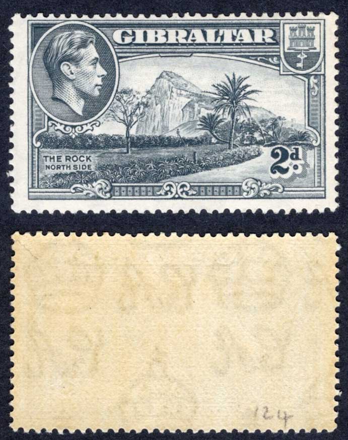 Gibraltar SG124 2d Grey perf 14 M/M Cat 32 pounds