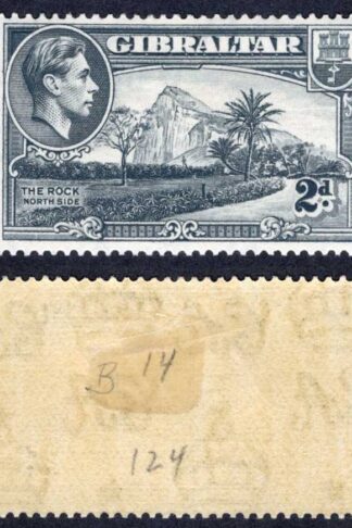 Gibraltar SG124 2d Grey perf 14 M/M Cat 32 pounds
