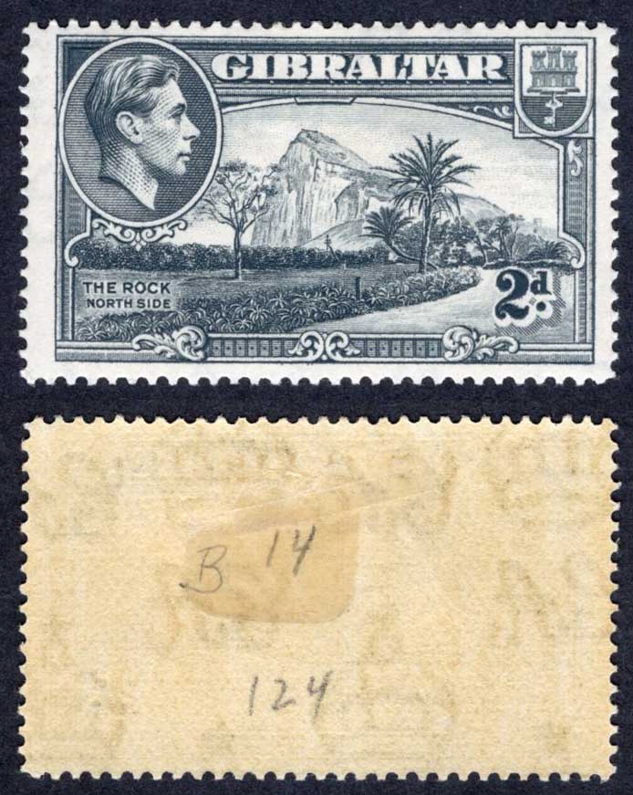 Gibraltar SG124 2d Grey perf 14 M/M Cat 32 pounds