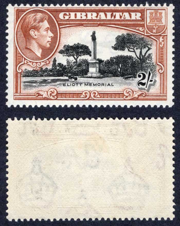 Gibraltar SG128a 2/- Perf 13.5 M/M Cat 130 pounds