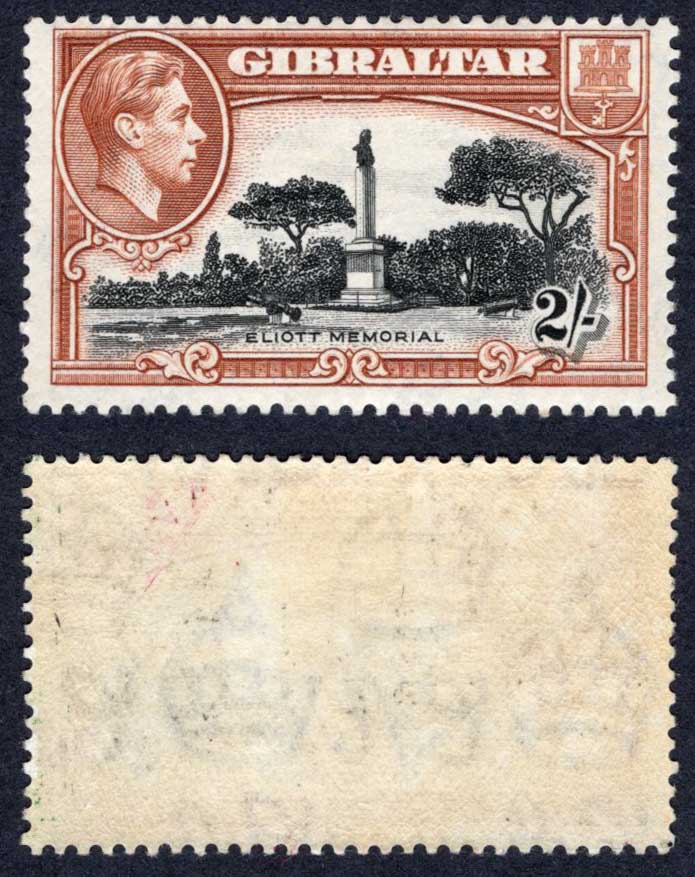 Gibraltar SG128a 2/- Perf 13.5 M/M Cat 130 pounds