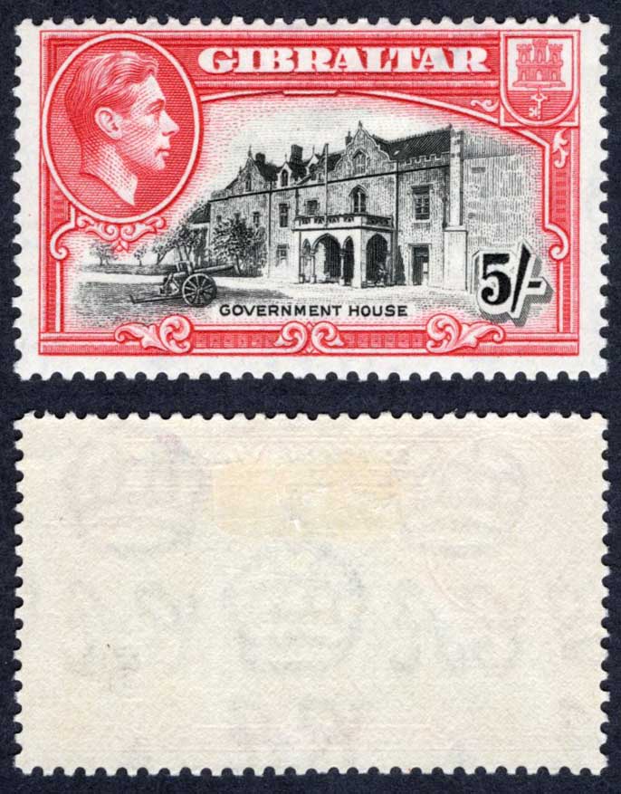 Gibraltar SG129a 5/- Perf 13.5 M/M Cat 50 pounds