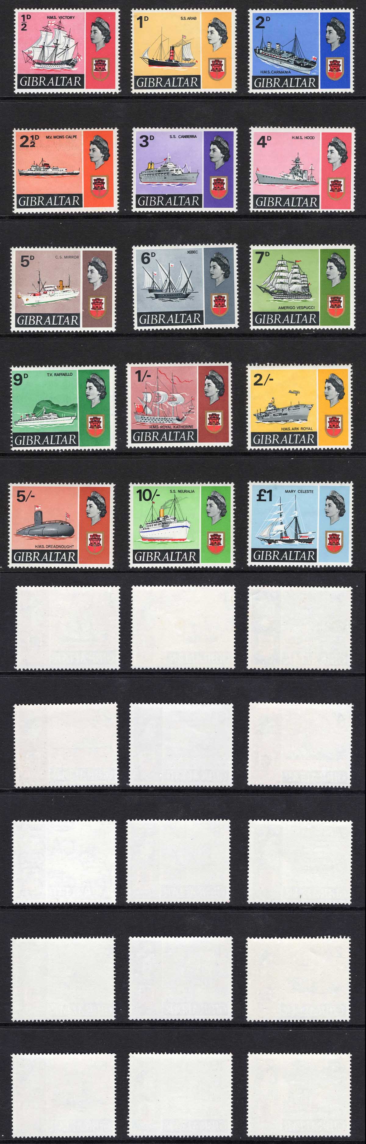 Gibraltar SG200/13 Ships Set of 15 U/M Cat 38 pounds
