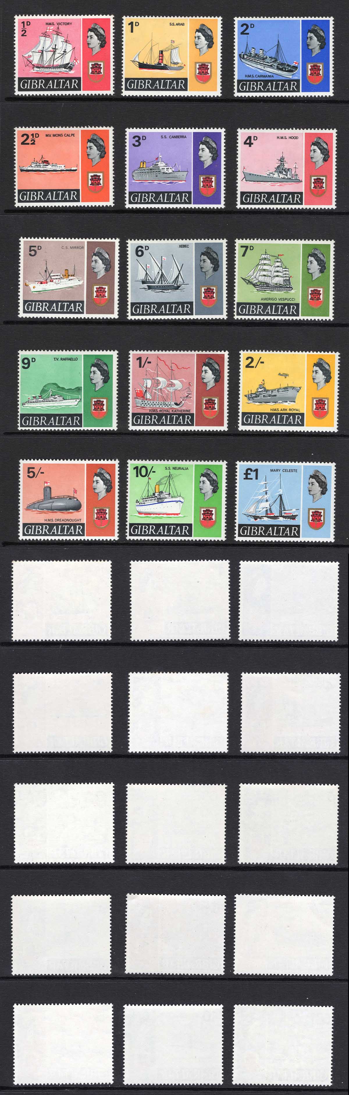 Gibraltar SG200/13 Ships Set of 15 U/M Cat 38 pounds