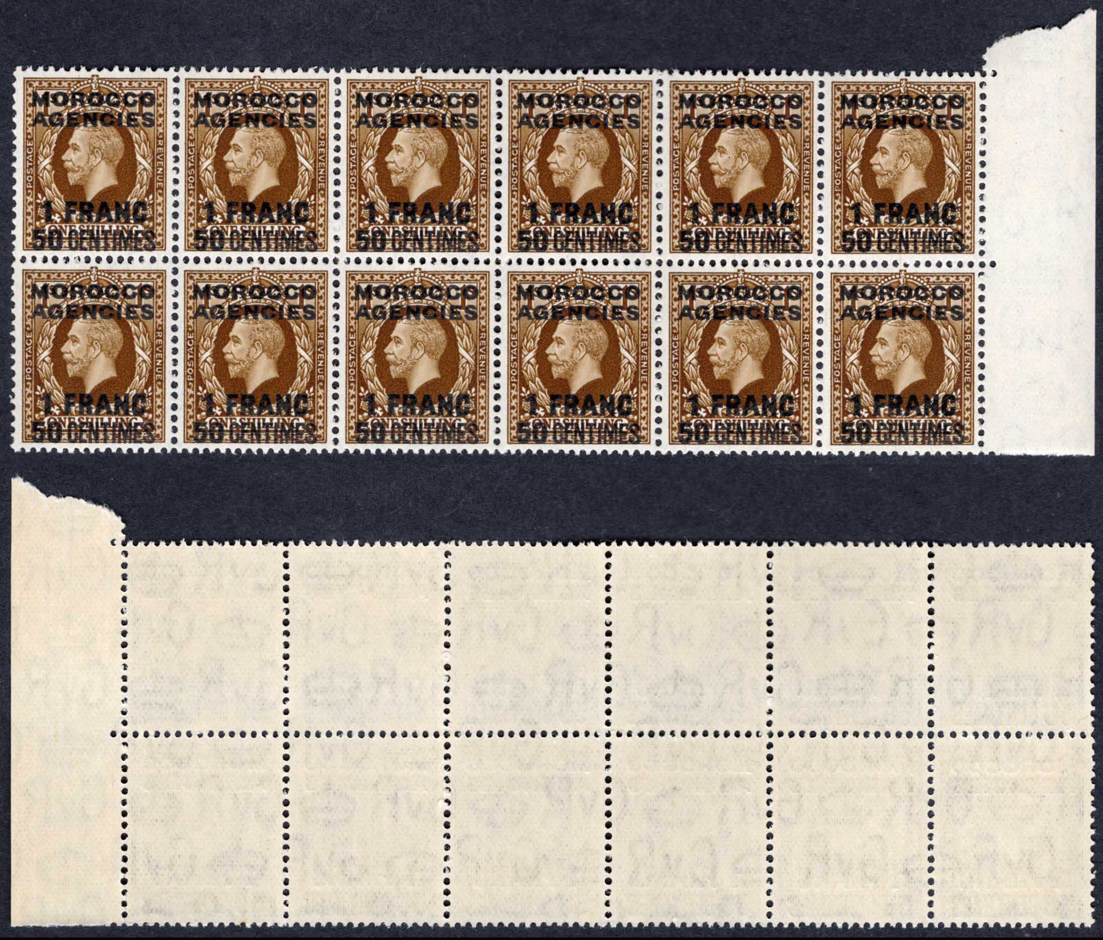 Morocco Agencies SG224 1f50 on 1/- photo Block of 12 U/M
