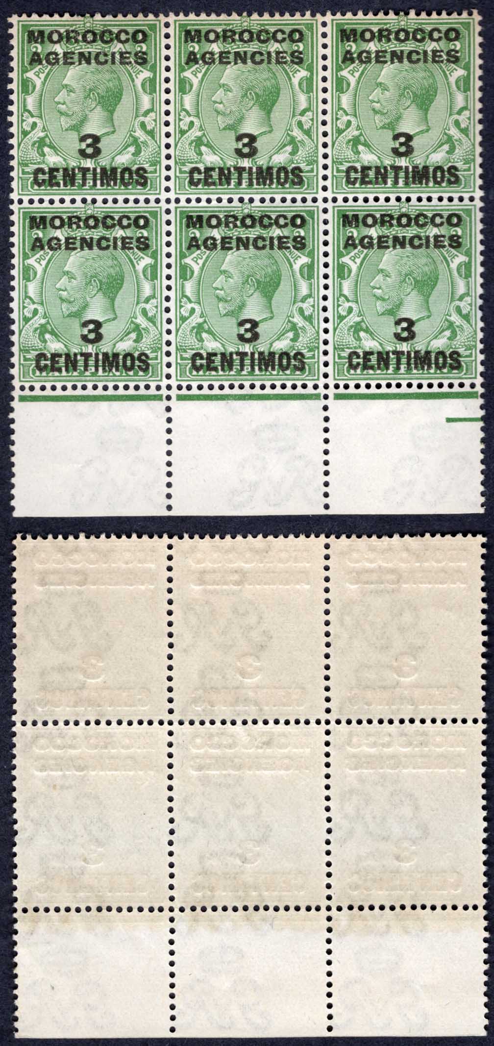 Morocco Agencies SG128 3c on 1/2d Green Wmk Simple Cypher U/M Cat 25.50 pounds