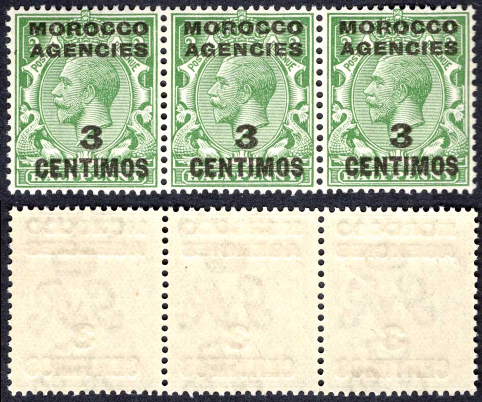 Morocco Agencies SG128 3c on 1/2d Green Wmk Simple Cypher U/M Cat 12.75 pounds