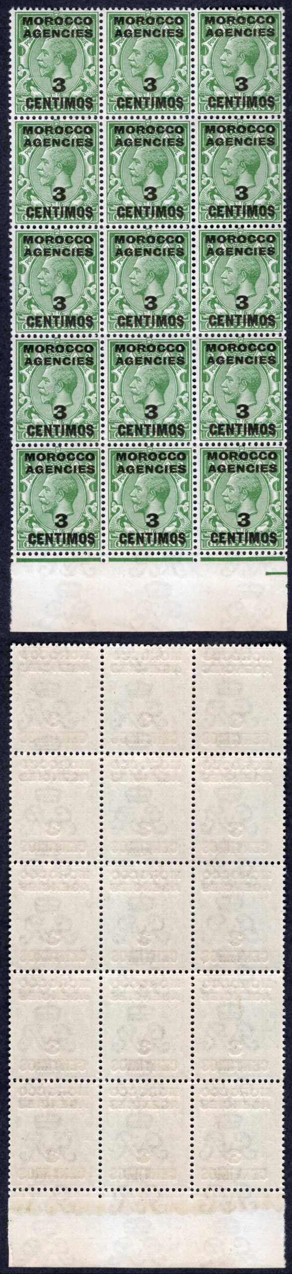 Morocco Agencies SG128 3c on 1/2d Green Wmk Simple Cypher U/M Cat 63.75 pounds