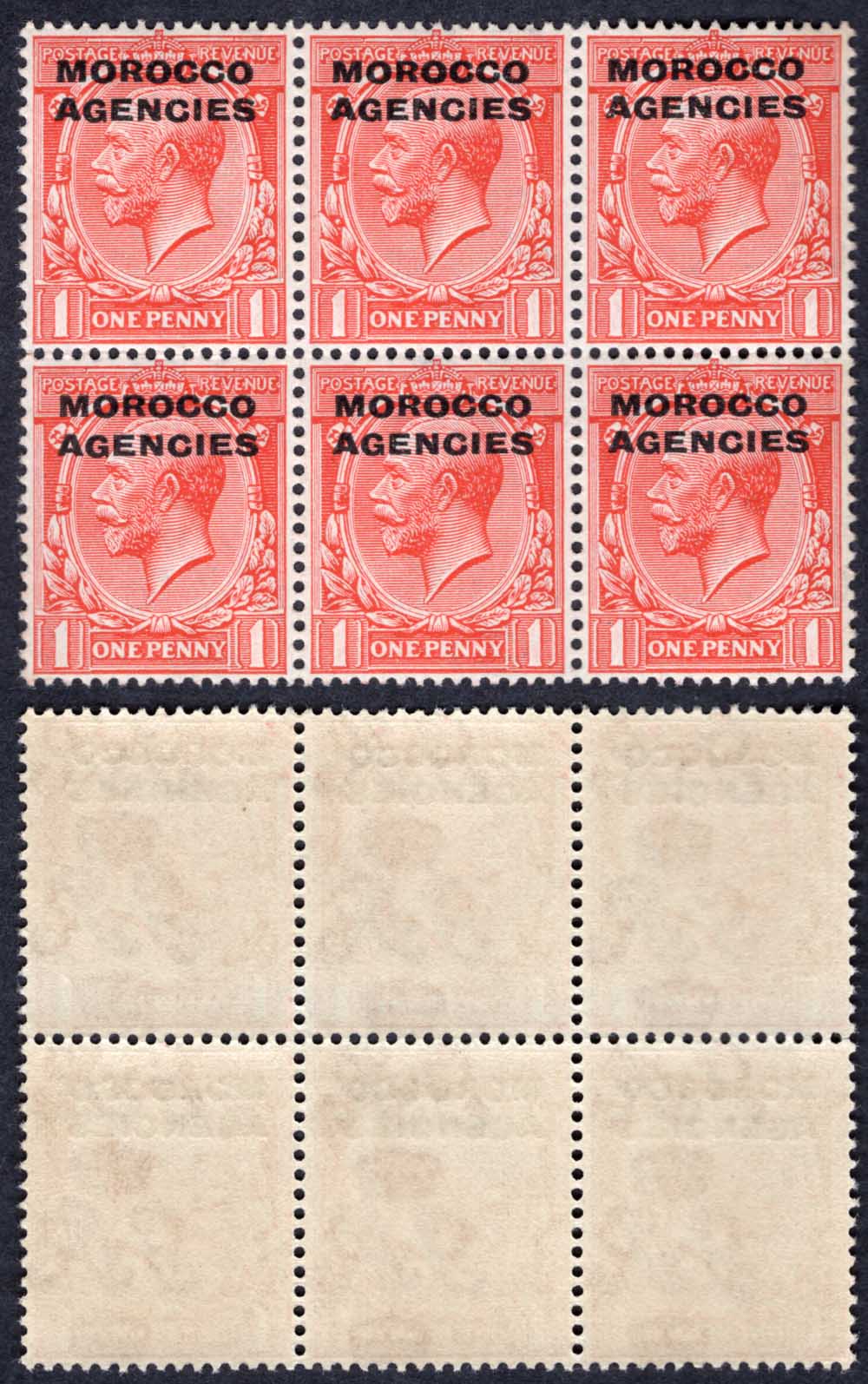 Morocco Agencies SG130 1d Wmk Simple Cypher Block of 6 U/M Cat 30 pounds