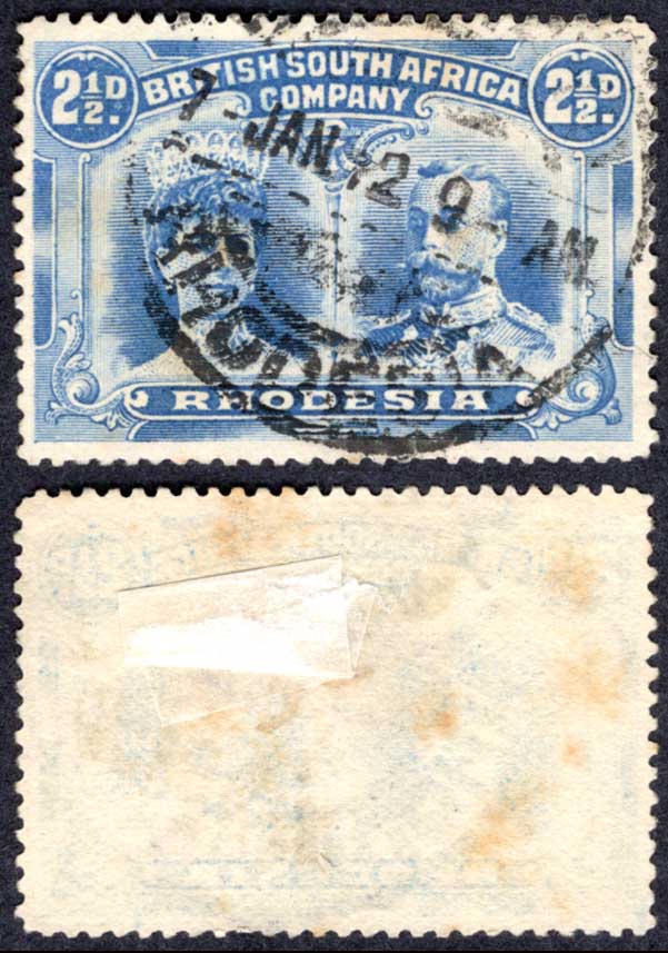 Rhodesia SG131a 2 1/2d perf 14 (listed as cheapest shade) used Cat 12 pounds