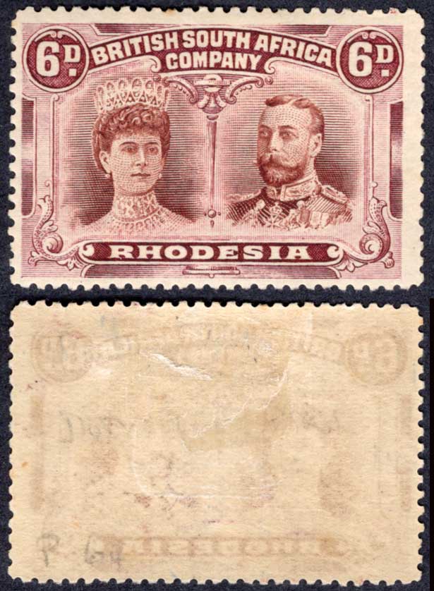 Rhodesia SG144 6d Perf 14 (listed as cheapest shade) M/M Cat 65 pounds