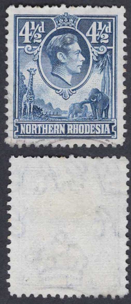 Northern Rhodesia SG37 4 1/2d Blue Used Cat 17 pounds
