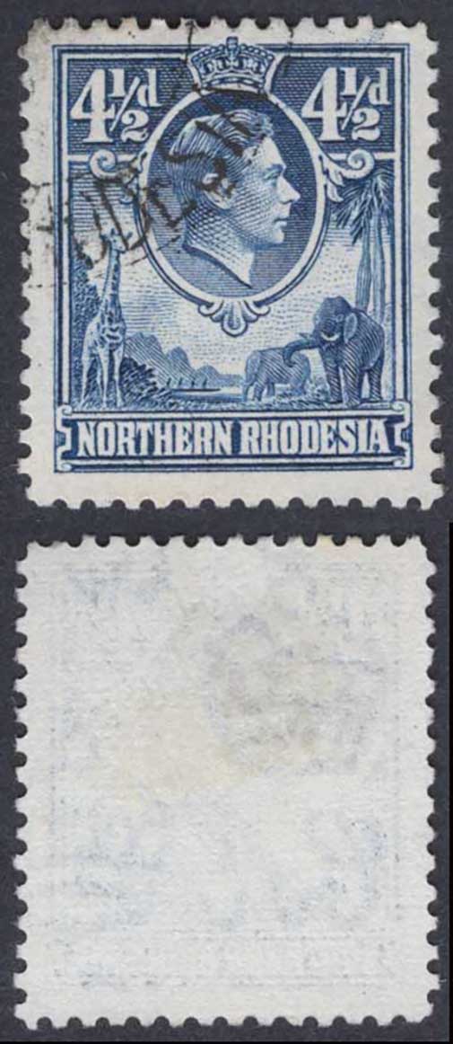 Northern Rhodesia SG37 4 1/2d Blue Used Cat 17 pounds
