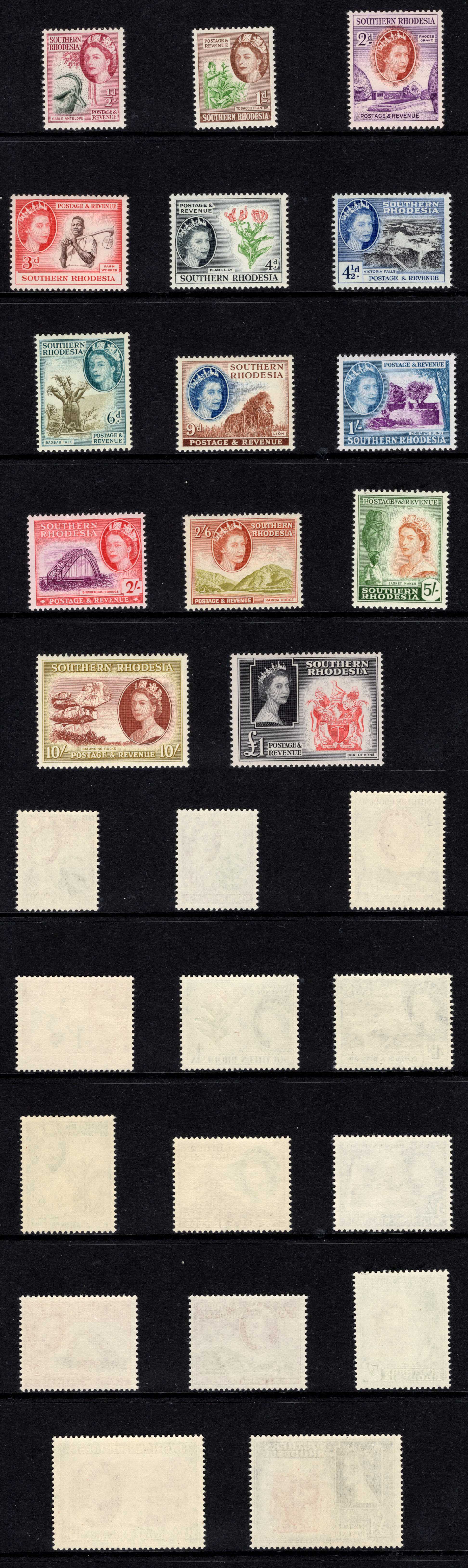 Southern Rhodesia SG78/91 1953 Set of 14 U/M Cat 100 pounds