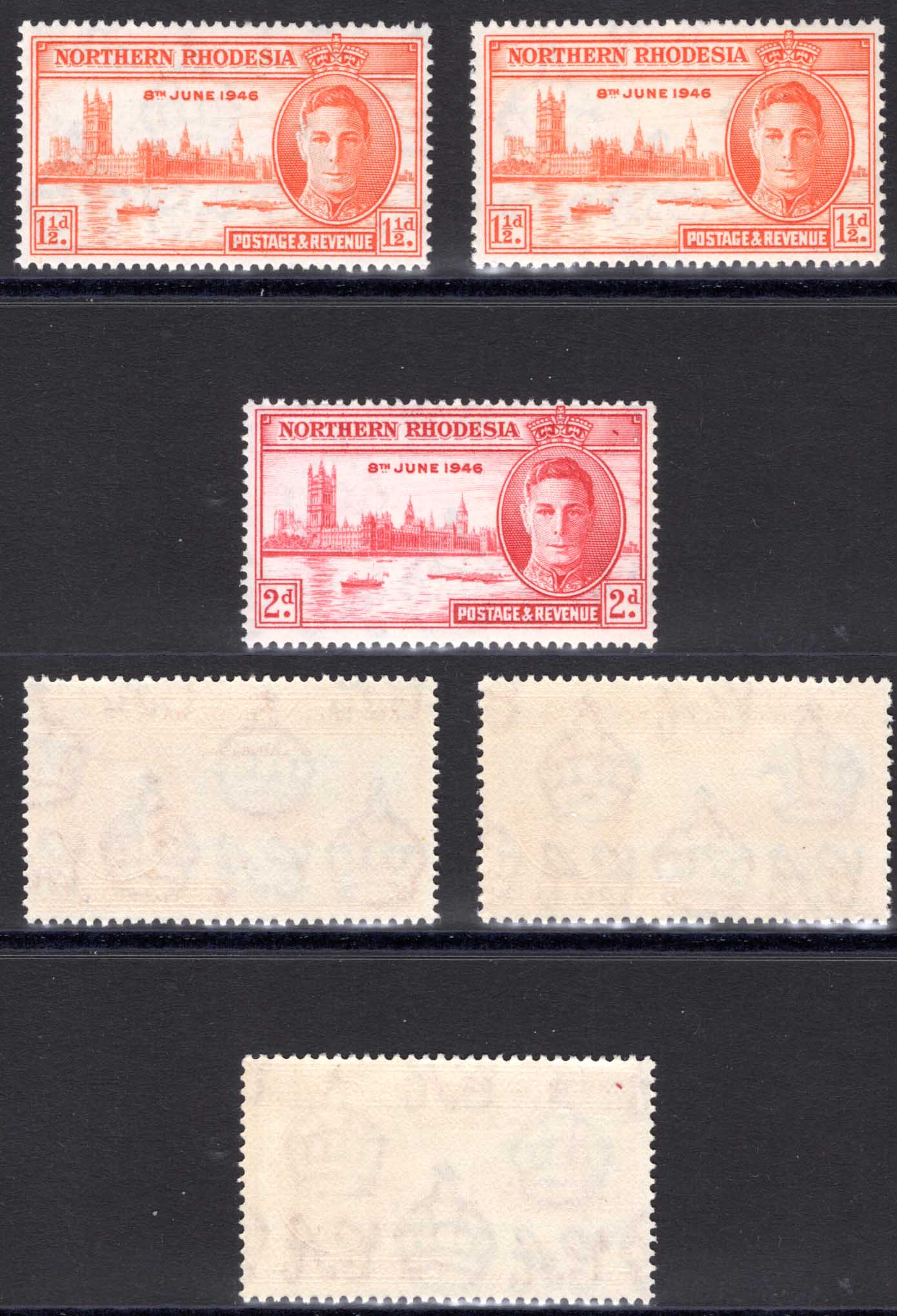 Northern Rhodesia SG46/7 Victory Set with both 1 1/2ds U/M Cat 13.10 pounds
